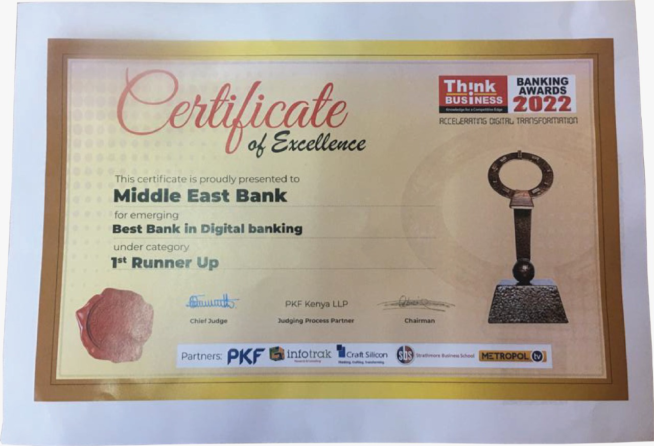 Think business bank awards certificate